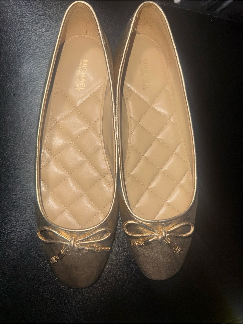 MICHAEL Michael Kors Taupe Ballet Flats with Gold Trim